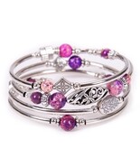 Ethnic Style Flower Natural Stone Handmade Bangle with Purple Beads - $16.81 CAD Ethnic Style Flower Natural Stone Handmade Bangle with Purple Beads - $16.81 CAD