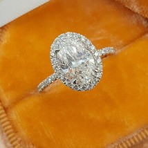 Oval 2.30Ct Simulated Diamond 925 Sterling Silver Halo Engagement Ring Size 7.5 - £91.10 GBP