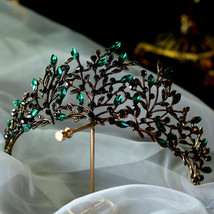Baroque Black Green Crystal Leaf Bridal Crown Tiaras Rhinestone Crowns Infantis  - £20.69 GBP