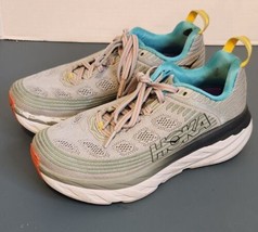 Hoka One One W Bondi 6 Womens Size 6.5 Running Shoes Teal Aqua Gray Grey  - £43.06 GBP