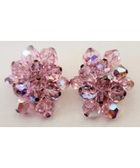 Vintage Mid Century Modern Wired Pink Cut Crystal Beaded Clip On Earring... - $429.62 MXN