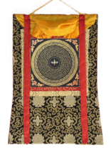 TIBETAN OM MANI PADME HUM MANTRA MANDALA ORIGINAL THANGKA SILK BROCADE - $143.90