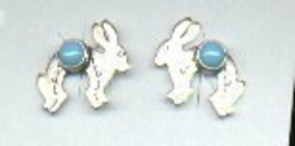 Sterling Silver Turquoise Bunny Rabbit Earrings With Posts - $11.50