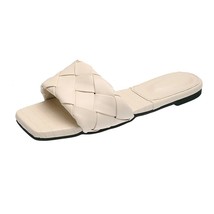 Women Weave Slippers 2021 Summer New Trend Simple Flat Shoes Ladies Diamond Latt - £27.99 GBP