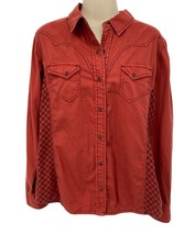 Ryan Michael Rust Red Western Snap Shirt Top Contrast Sides Size L - £21.96 GBP