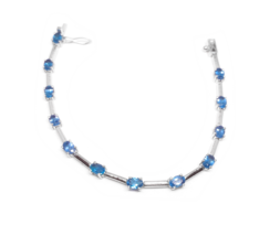 Swiss Blue Topaz Line Bracelet Natural Blue Topaz Dainty Bracelet 925 Silver - £72.85 GBP+