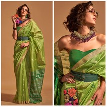 Green Banarasi Silk Saree With Blouse Piece, Zari Weaving,  Free Shipping, Gift  - £60.47 GBP