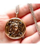 Antique Art Nouveau Repousse Locket Gold Filled Woman Face Paste Stones ... - £384.98 GBP