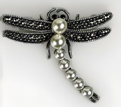 VTG Dragonfly Brooch Pin Sterling Silver 925 - Pearl Garnet &amp; Marcasite Accents - $34.45