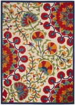 5&#39; X 8&#39; Red And Ivory Floral Indoor Outdoor Area Rug - £154.36 GBP