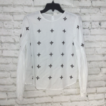 Gap Top Womens XS White Embellished Beaded Bling Long Sleeve Puff Sleeve Blouse - £16.52 GBP