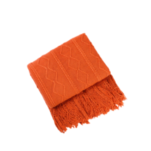 Anyhouz Orange Throw Blanket Faux Cashmere Sofa Cover Vertical Bar Diamond Knit  - £49.29 GBP