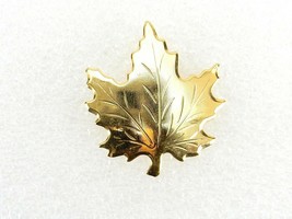 Vintage Costume Jewelry, Gold Tone Textured Maple Leaf Brooch PIN104 - £7.66 GBP