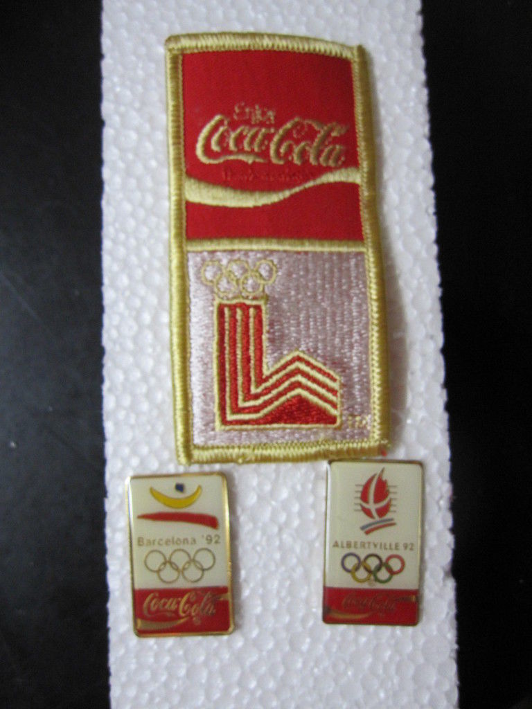 Coca-Cola 1992 Olympic Patch and 2 Olympic Lapel Pins - $4.46