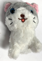 Plush Stuffed Gray White Kitty Kitten Cat Mini Toy Flower 4.5 in Tall - £6.10 GBP