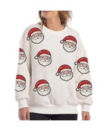 Sequined Santa Face Patch Sweatshirt White Large - $54.45
