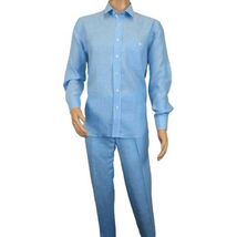 Men INSERCH premium Soft Linen Breathable 2pc Walking Leisure suit LS29116 Blue image 2