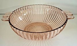 ANCHOR HOCKING PINK DEPRESSION GLASS RIBBED 8" SERVING BOWL WITH HANDLES image 2