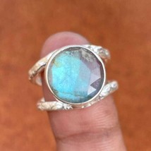 100% Natural Labradorite Adjustable Ring, Faceted Cut Round Solitaire Ring - £20.76 GBP