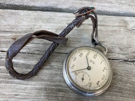 Vintage Westclox Pocket Ben Watch w Leather Strap parts tlc - $19.75