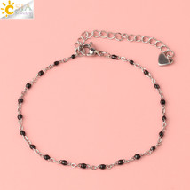 CSJA Silver Color Stainless Steel Bracelet for Girl Women Heart Charms Enamel Be - £9.57 GBP