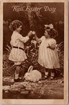 Hail Easter Day Children Egg and Bunny Rabbit 1915 Postcard V1 - $3.95