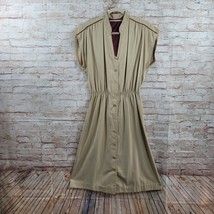 Vintage 50-60s Unbranded Women&#39;s Dress Size 14 Beige Midi Button Up Stan... - £31.67 GBP