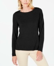 MSRP $47 Karen Scott Petite Button-Shoulder Sweater Black Size Petite Small - £10.10 GBP