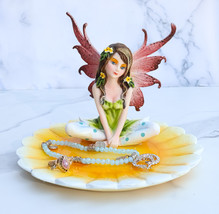 Sunflower Fairy Jewelry Dish Statue Forest Nymph Soap Dish Figurine 6&quot; Long - £30.89 GBP