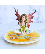 Sunflower Fairy Jewelry Dish Statue Forest Nymph Soap Dish Figurine 6&quot; Long - $53.43 CAD