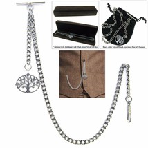 Pocket Watch Chain Silver Albert Chain for Men with Life Tree Fob T Bar ... - £9.64 GBP+