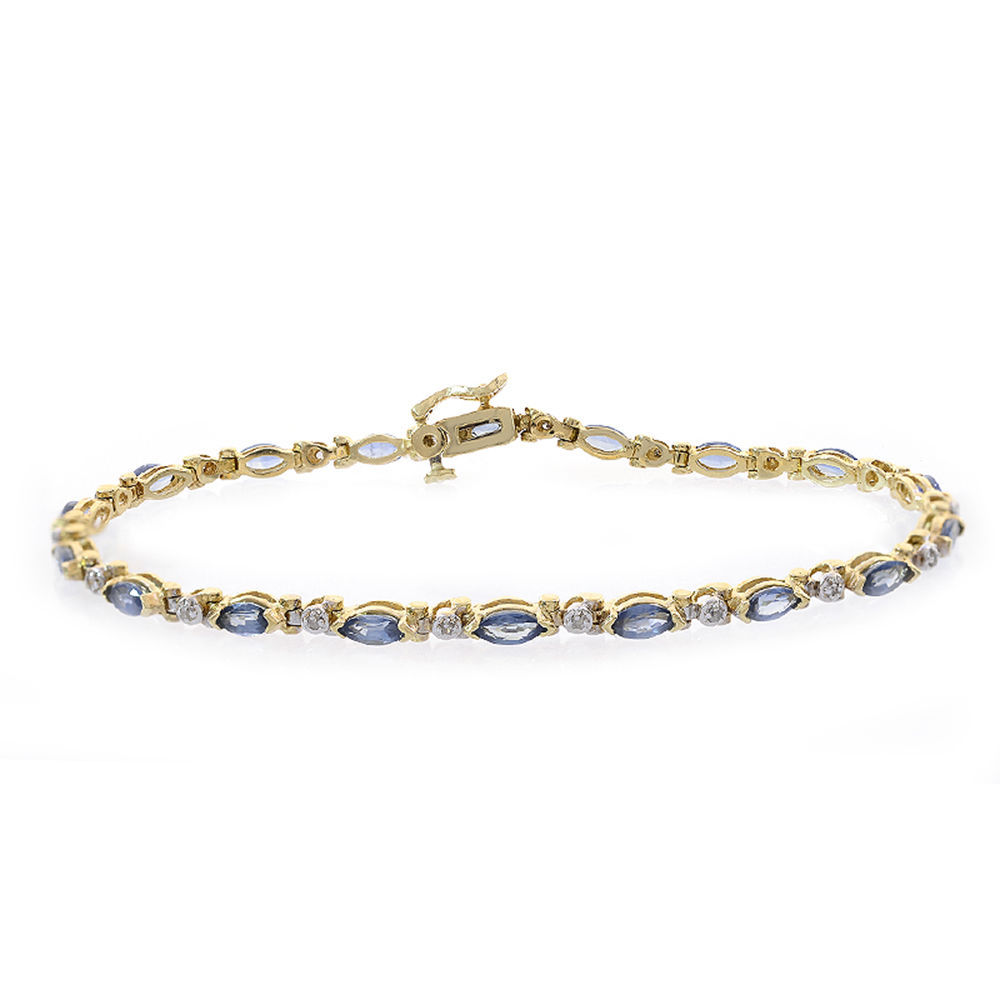 3.60 Carat Marquise Cut Sapphires & Round Cut Diamond Bracelet 14K Yellow Gold - $850.40