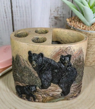 Rustic Mountain Black Mama Bear &amp; Cubs Toothbrush Toothpaste Holder Organizer - £20.88 GBP