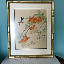 Large Vtg Asian Handpainted Picture on Silk ~  Butterflies Peony  21x17 ... - £118.27 GBP