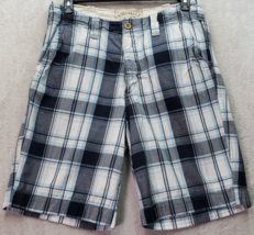 Hollister Button Fly Shorts Mens Sz 32 Blue Plaid Cotton Embroidered Logo Pocket - £20.71 GBP