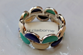 Liz Claiborne Silver Tone Stretch Bracelet Half Moons Blue Green White C... - $16.44