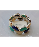 Liz Claiborne Silver Tone Stretch Bracelet Half Moons Blue Green White C... - £12.87 GBP