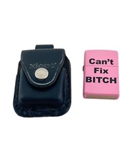 Zippo Pink Striker Type Lighter With A Zippo Black Leather Case As A Pair - $38.49