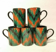 Set (5) Vintage Fitz &amp; Floyd &quot;Bargello&quot; Fine Porcelain Mugs Japan Geometric MINT - £48.79 GBP