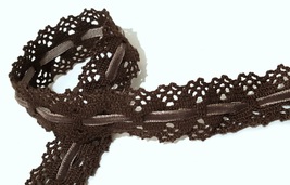 1 inch 25mm wide 6-10yds Dark Brown Cotton Crochet Lace w/ Velvet Ribbon... - $6.99+