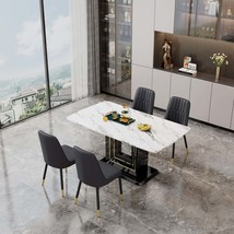 Black PU Chair &amp; White Marble Table Set F-SQ C-007 - $844.99