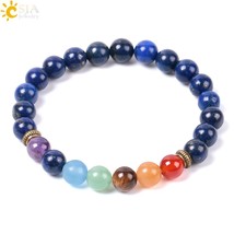 CSJA Natural Gem Stone Blue Lapis Lazuli Strand Bracelets Bangle Healing... - £8.80 GBP