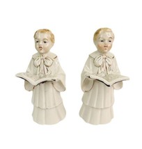 Singing Choir Boy Figurines Porcelain Ceramic 5.5&quot; Unmarked 2 Vintage 1950&#39;s - £25.64 GBP