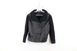 Classiques Entier Womens Large Distressed Wool Knit Leather Jacket Swacket Black - £31.25 GBP