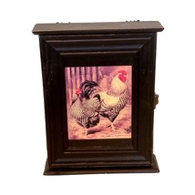 Vintage Rooster and Chicken Key Cabinet Wood Key Storage Wall Hanging Box 11&quot; - £63.12 GBP