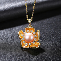 Flower Necklace S925 Silver Micro-Inlaid Zircon Freshwater Pearl Pendant Tempera - £34.29 GBP