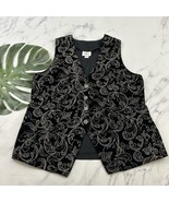Adrian Jordan Womens Vintage 90s Vest Size 18 Black Gold Velvet Jacquard... - $29.69
