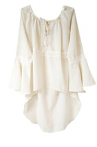 Beige lace crewneck bell long sleeves women&#39;s boho blouse top XL - £39.32 GBP
