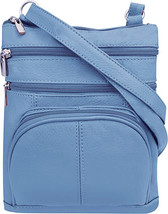 New BLUE Leathers Crossbody Zippered Purse Bag 5 Pockets, Adjustable Strap - $23.38