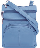 New BLUE Leathers Crossbody Zippered Purse Bag 5 Pockets, Adjustable Strap - £18.39 GBP
